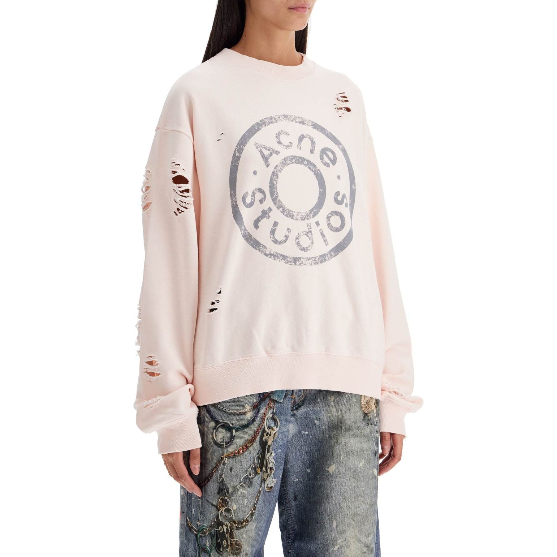 Distressed Sweatshirt With Logo Print