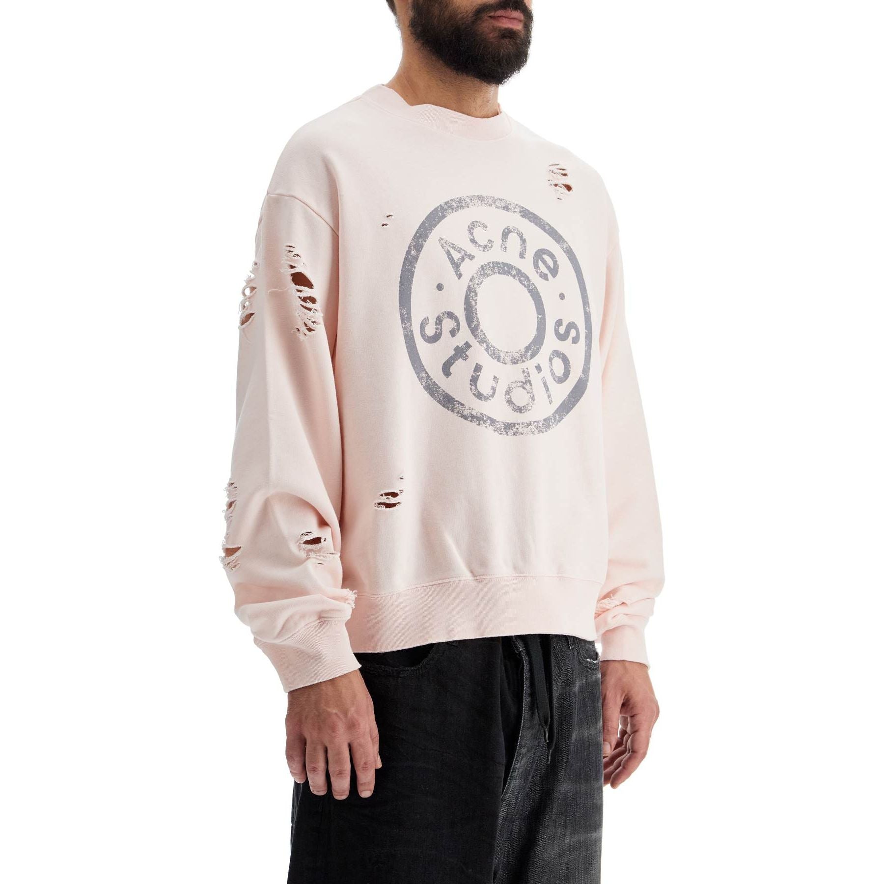 Distressed Sweatshirt With Logo Print