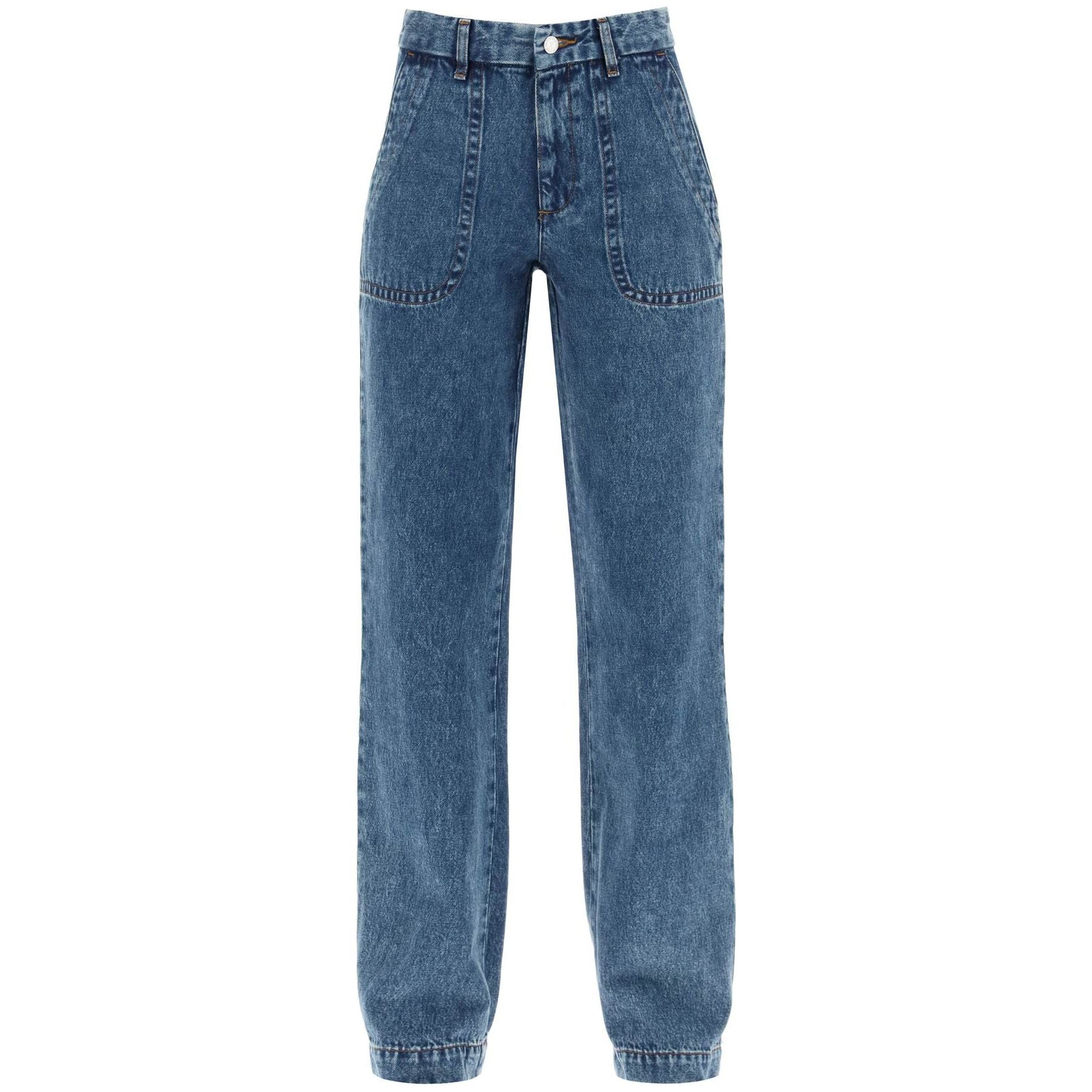 Stone-Washed Pure Cotton Seaside Wide-Leg Jeans