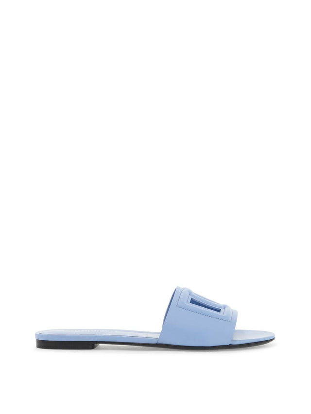 Cut-out Logo Leather Slides-Dolce & Gabbana-JOHN JULIA