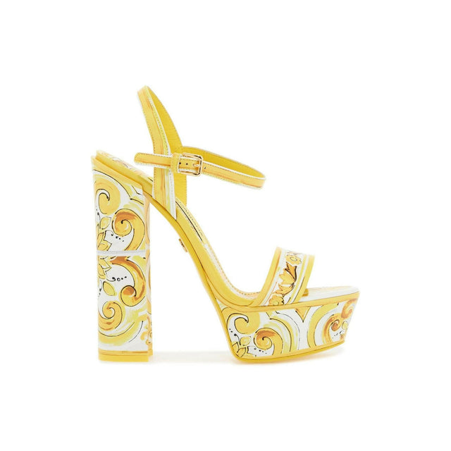 Polished Leather Majolica Print Platform Sandals.