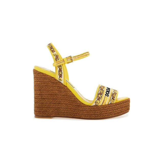 Majolica Embroidered Wedge Sandals.