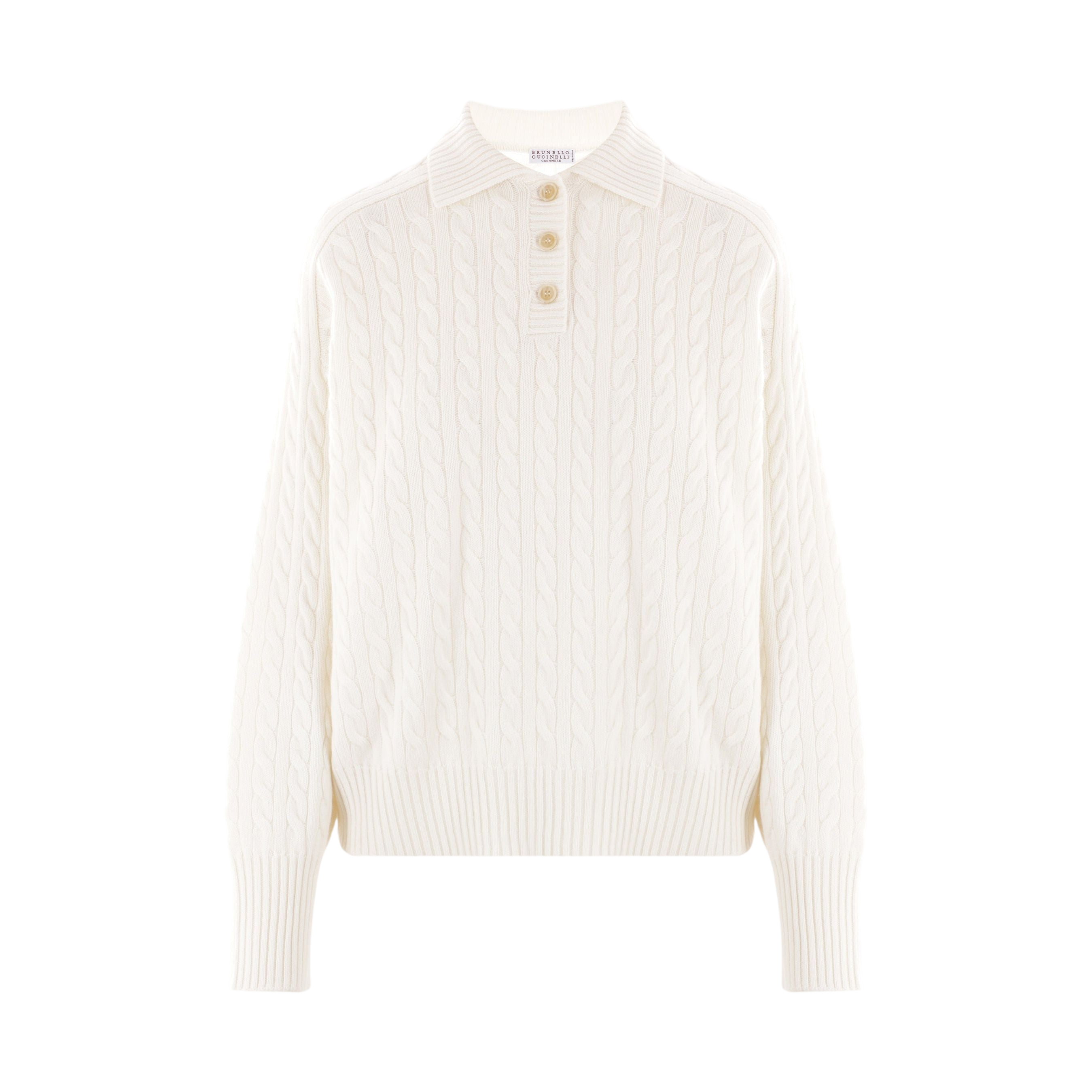 Cashmere Cable-knit Polo Sweater-BRUNELLO CUCINELLI-JOHN JULIA