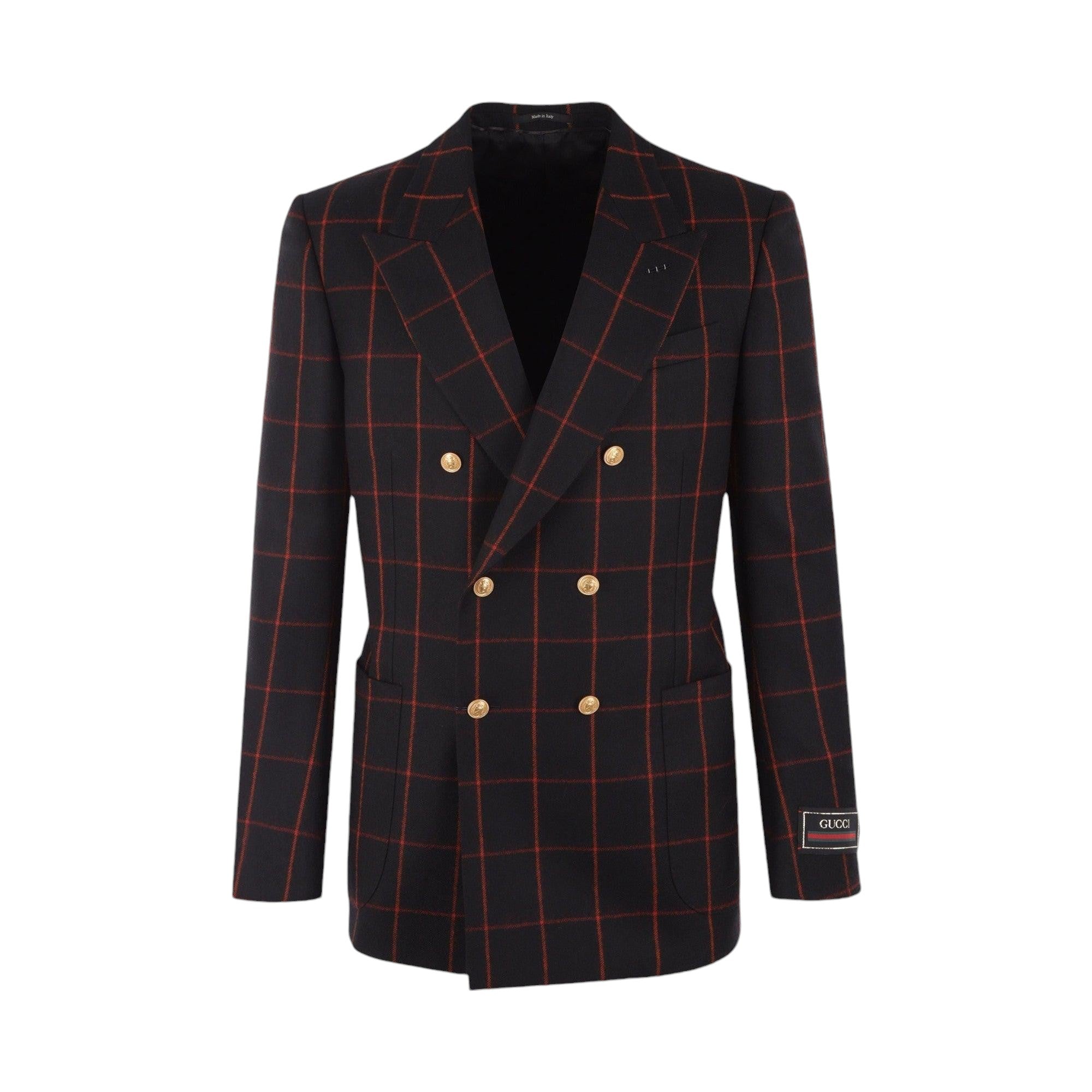 Checked Wool Double-breasted Jacket-GUCCI-JOHN JULIA