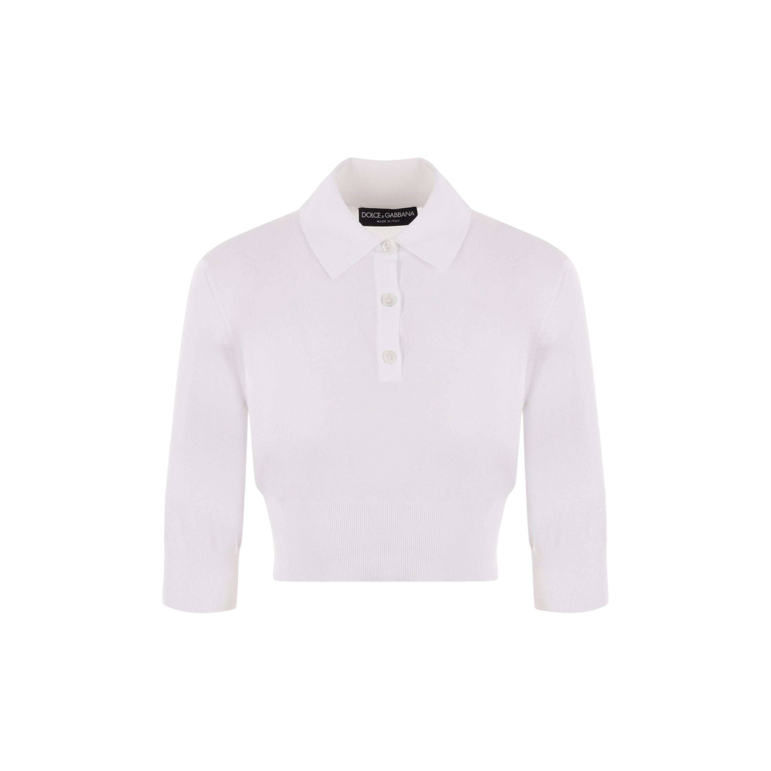 Cotton Blend Knit Cropped Polo Shirt-DOLCE & GABBANA-JOHN JULIA