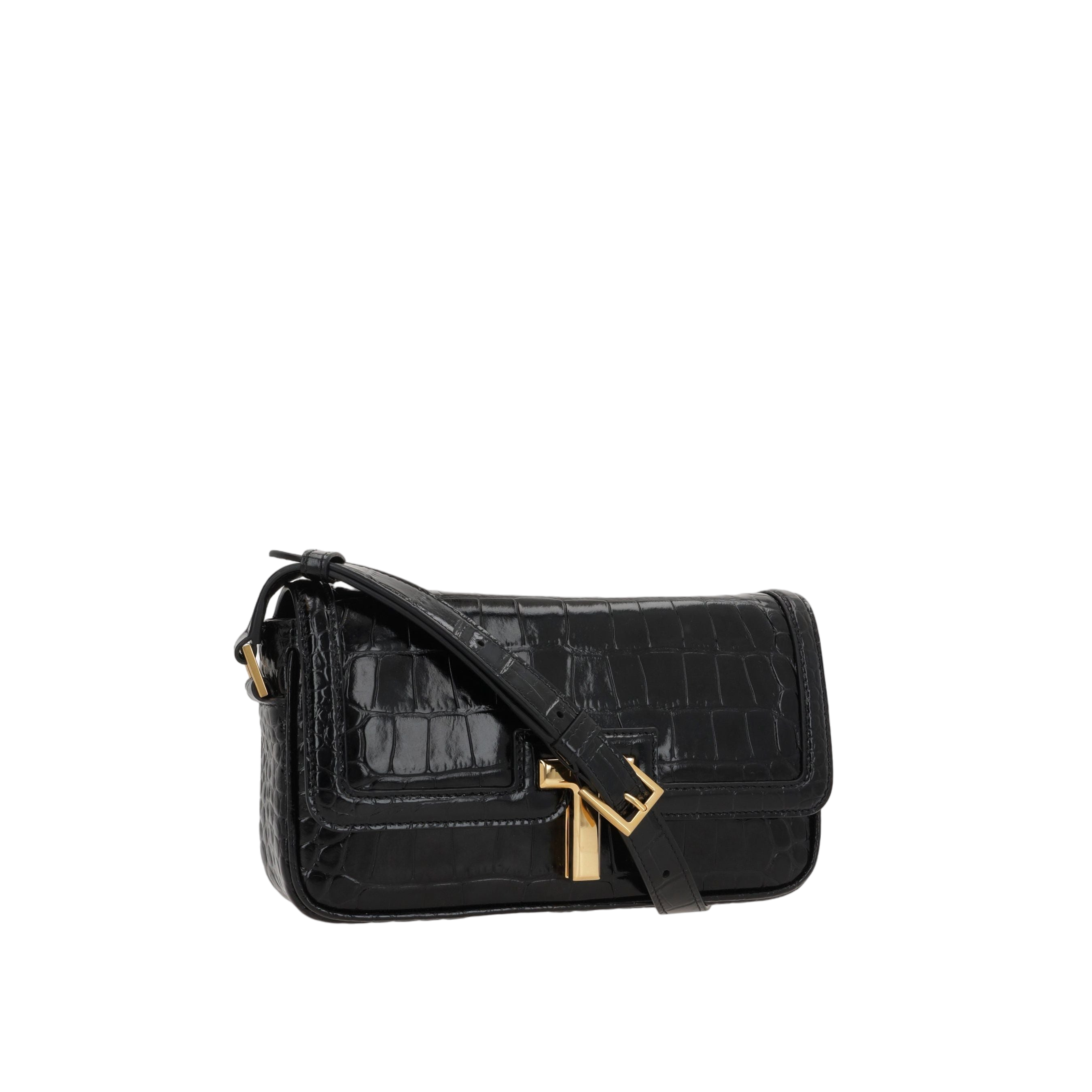 Crocodile-Embossed Leather T Shoulder Bag-TOM FORD-JOHN JULIA