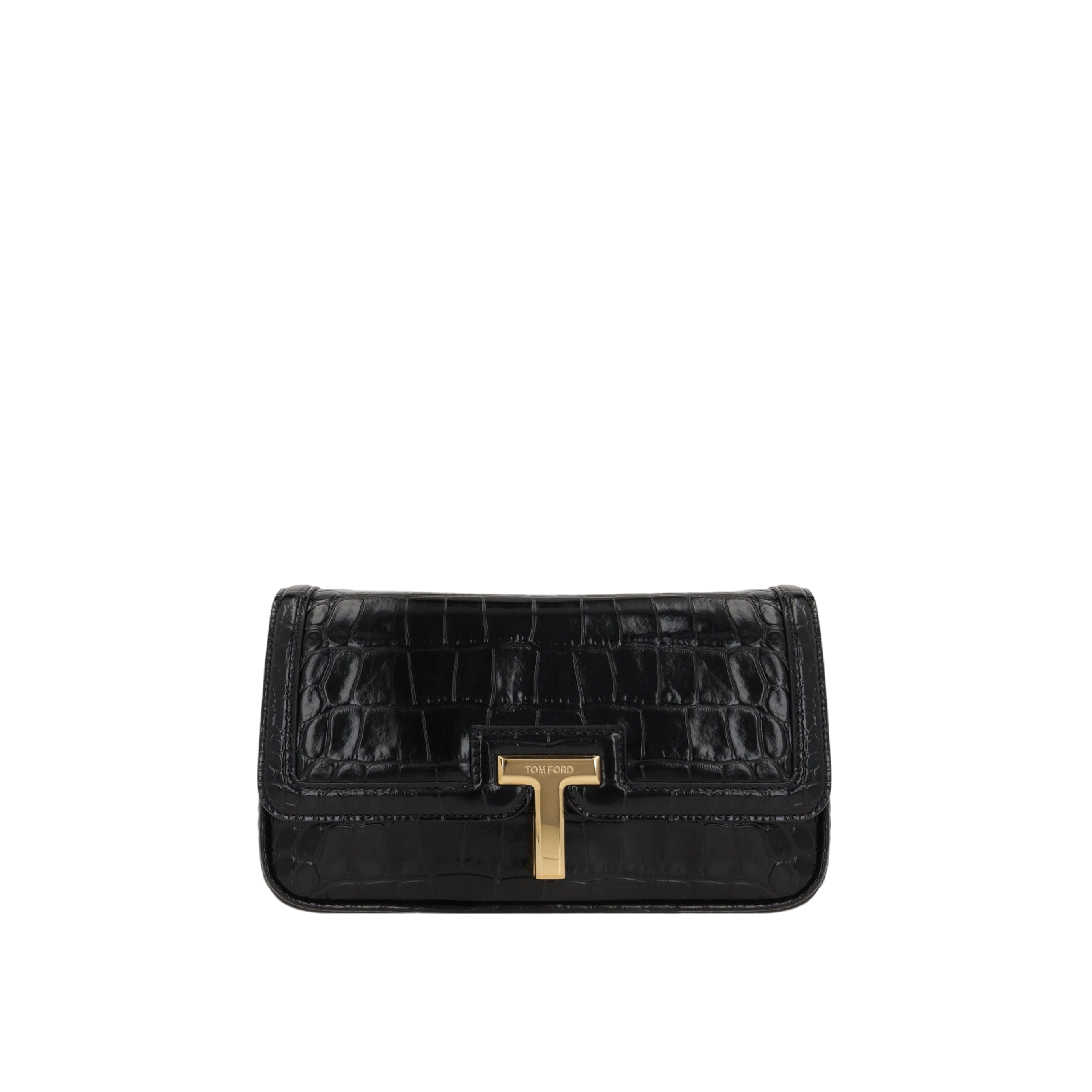 Crocodile-Embossed Leather T Shoulder Bag-TOM FORD-JOHN JULIA