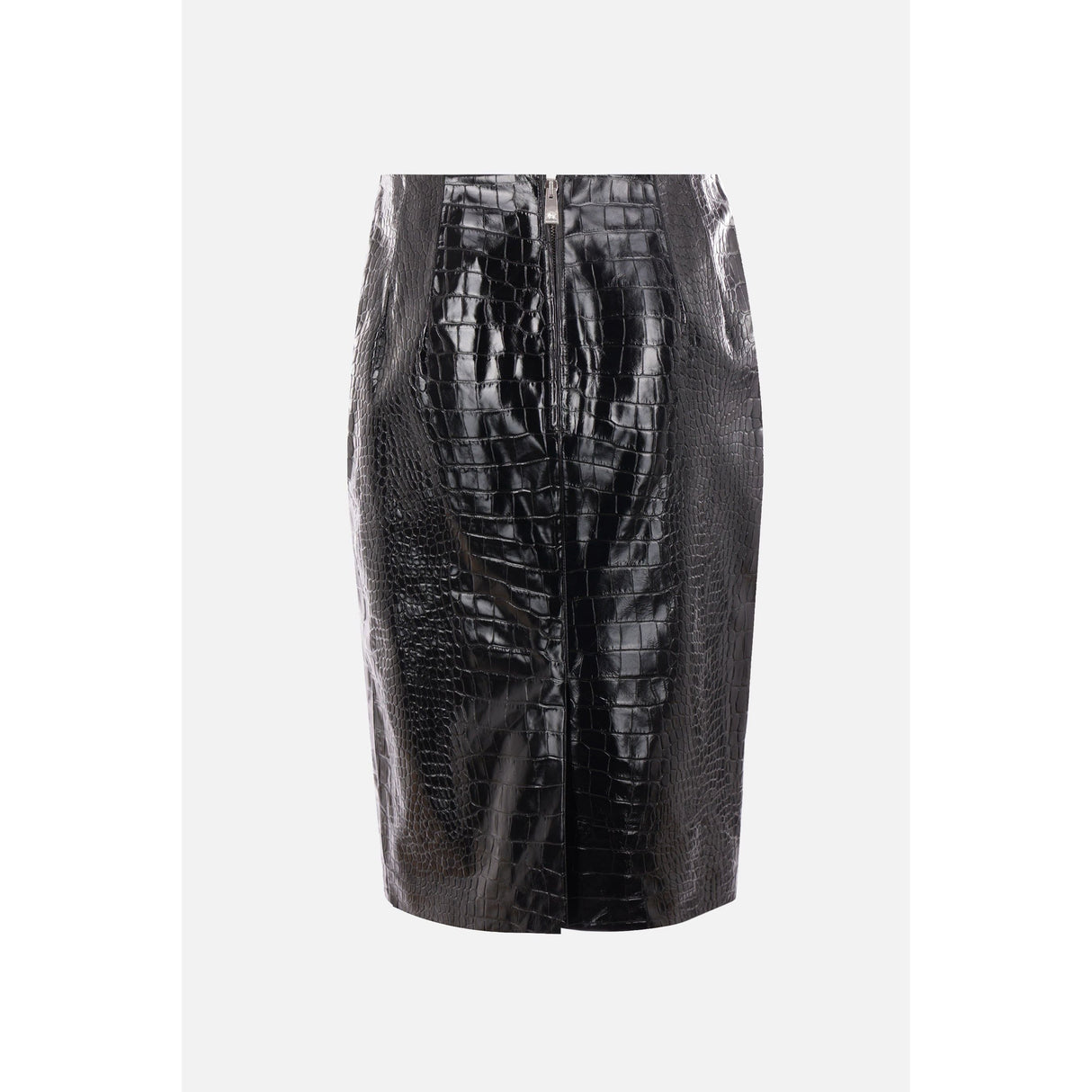 Crocodile-Effect Shiny Leather Skirt-VERSACE-JOHN JULIA