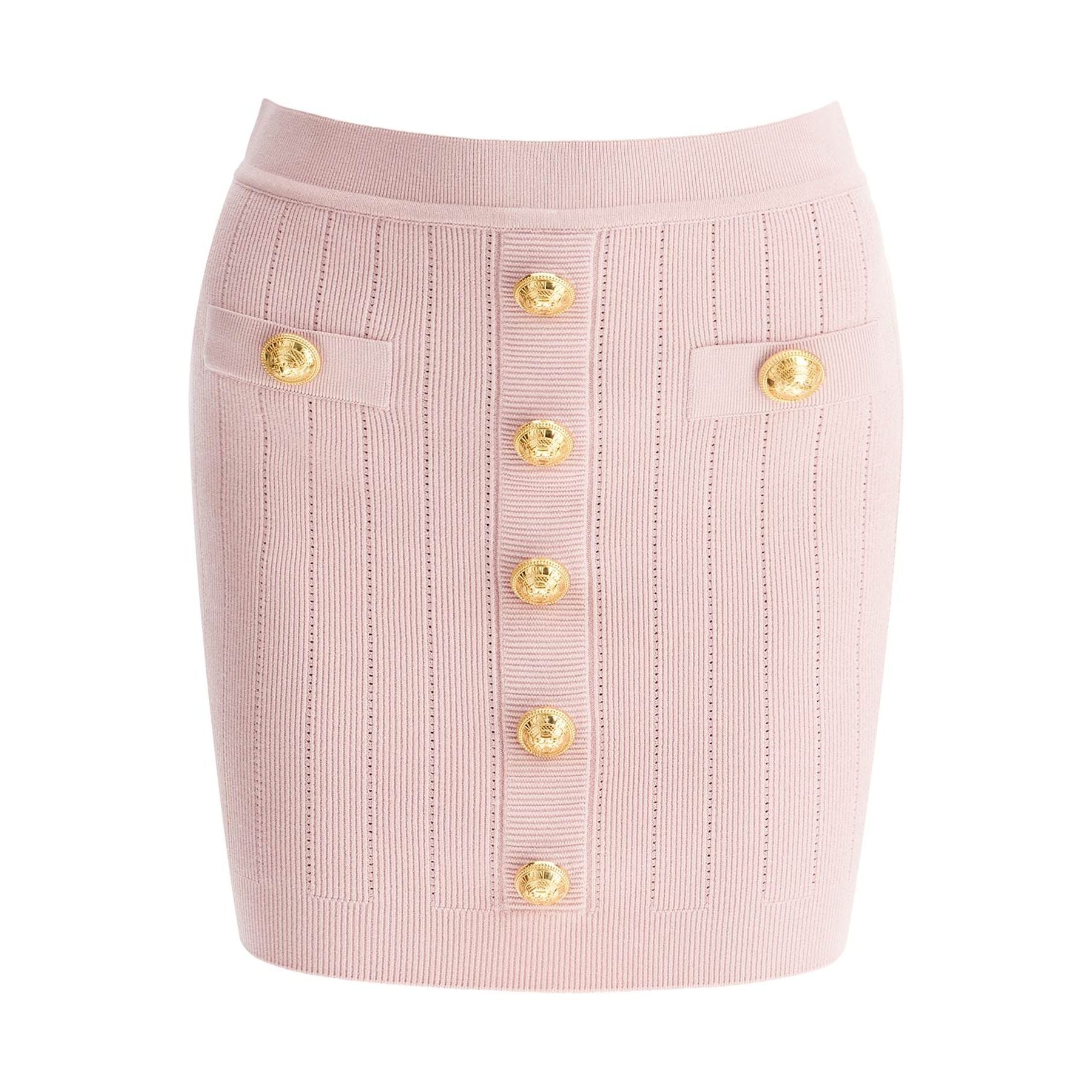 7-Button Knit Mini Skirt