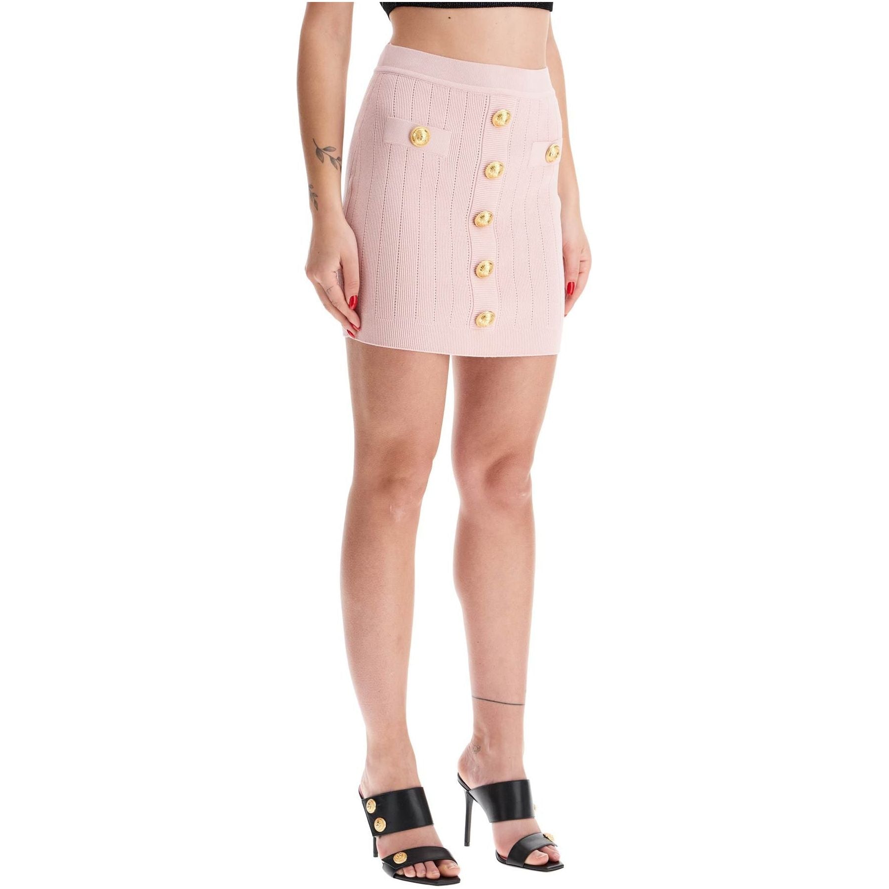 7-Button Knit Mini Skirt