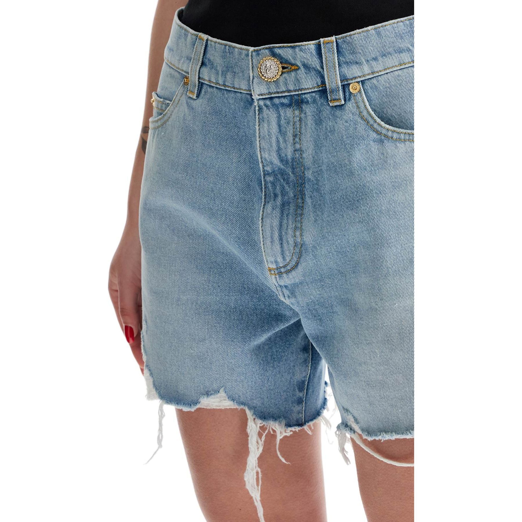 High-Waisted Frayed Denim Shorts