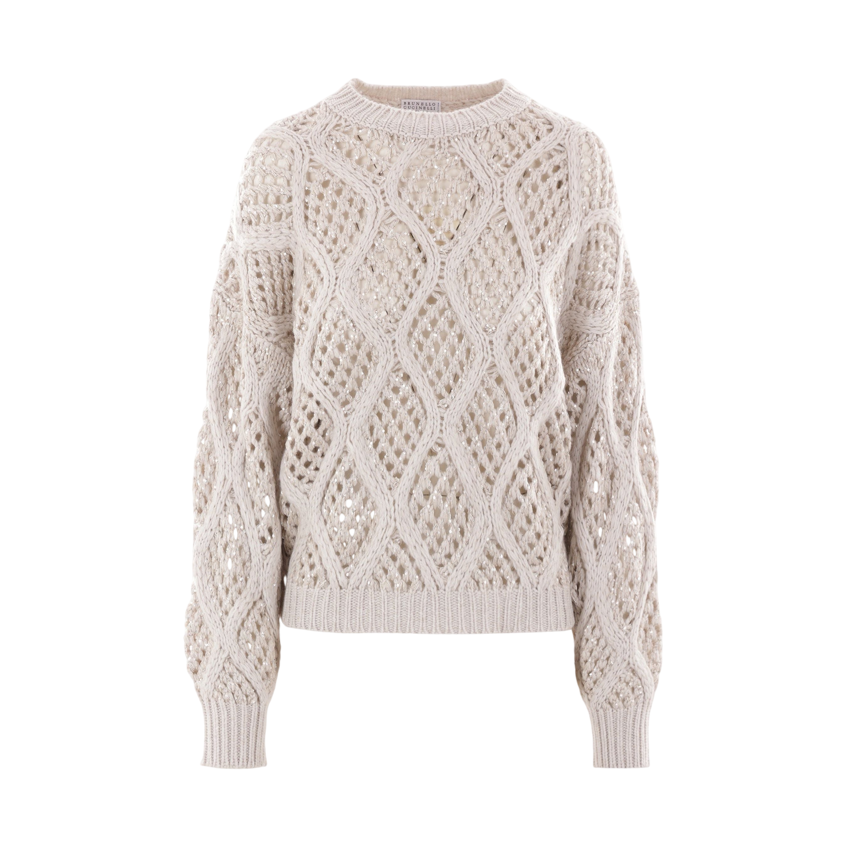 Dazzling Net & Cable Cashmere Sweater-BRUNELLO CUCINELLI-JOHN JULIA