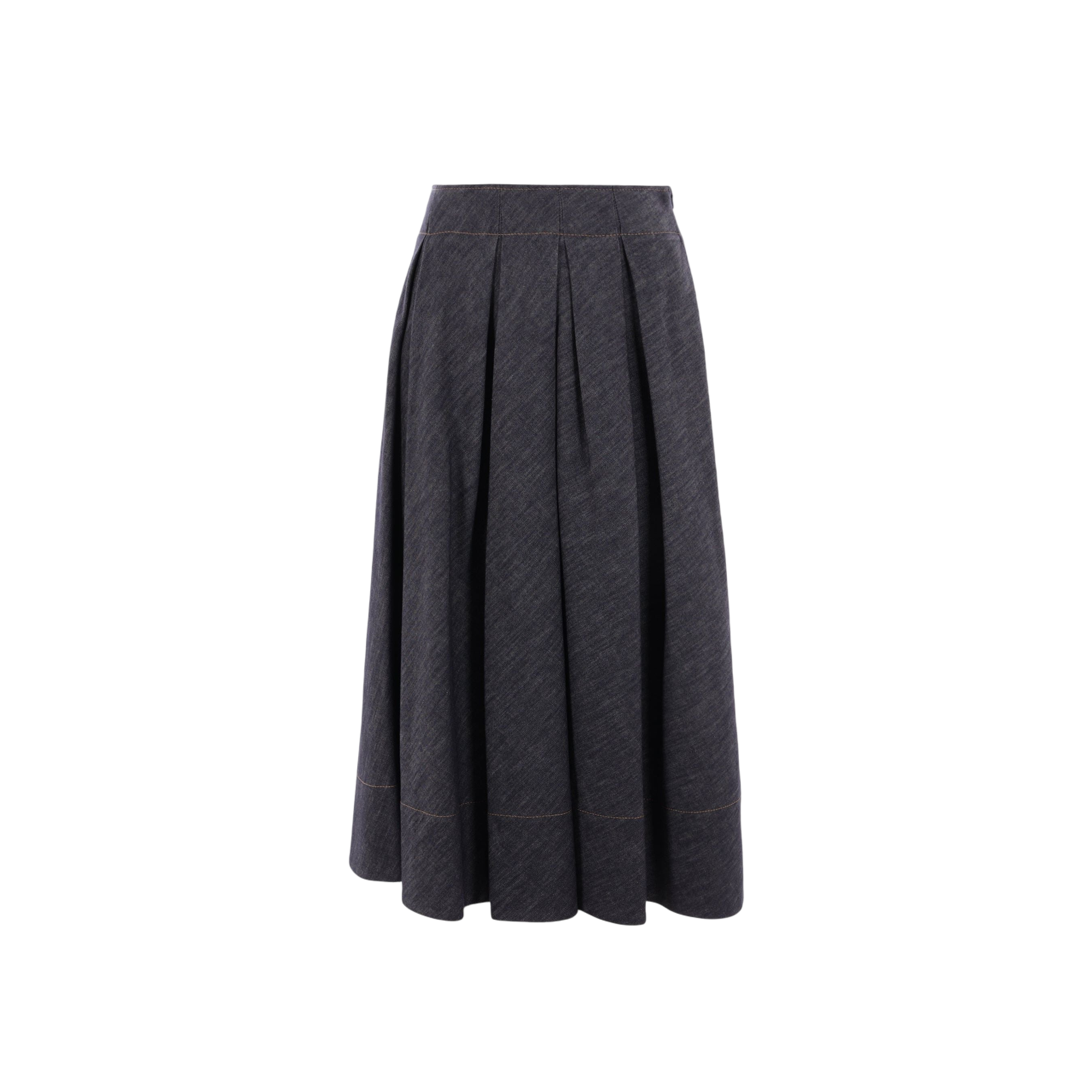 Denim-effect Twill Pleated Skirt-BRUNELLO CUCINELLI-JOHN JULIA