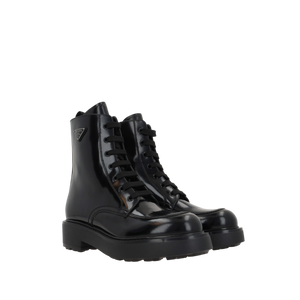 Diapason Brushed Leather Combat Boots-PRADA-JOHN JULIA