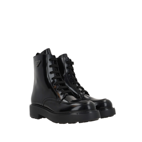 Diapason Brushed Leather Combat Boots-PRADA-JOHN JULIA