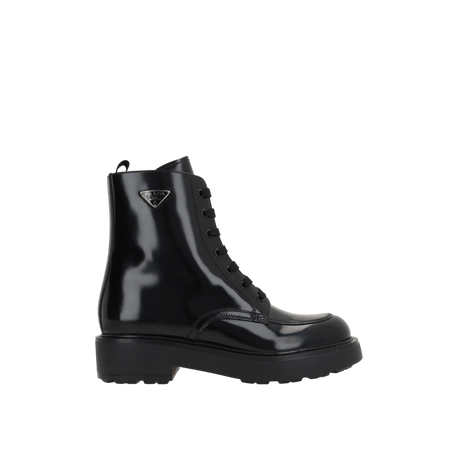 Diapason Brushed Leather Combat Boots-PRADA-JOHN JULIA