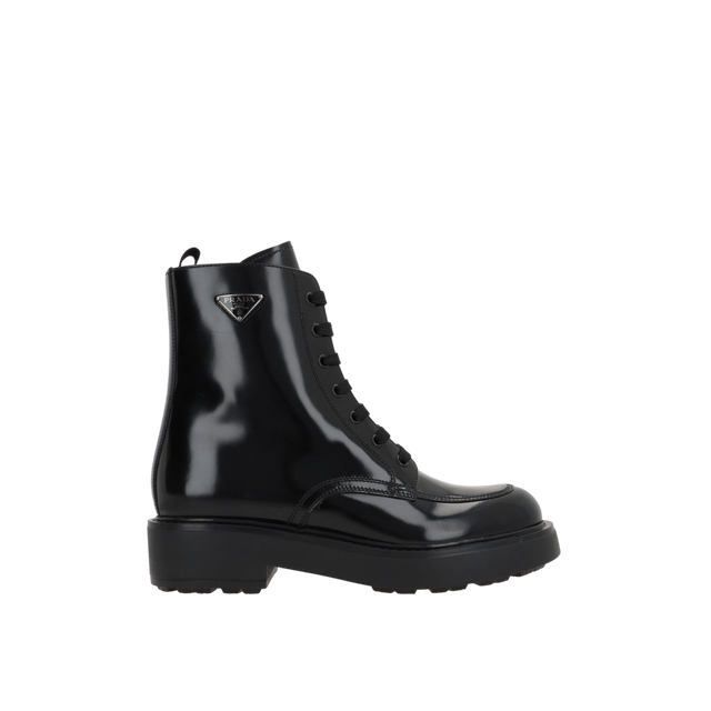 Diapason Brushed Leather Combat Boots-PRADA-JOHN JULIA