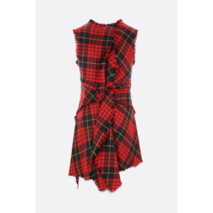 Distressed Tartan Wool Mini Dress-ALEXANDER MCQUEEN-JOHN JULIA