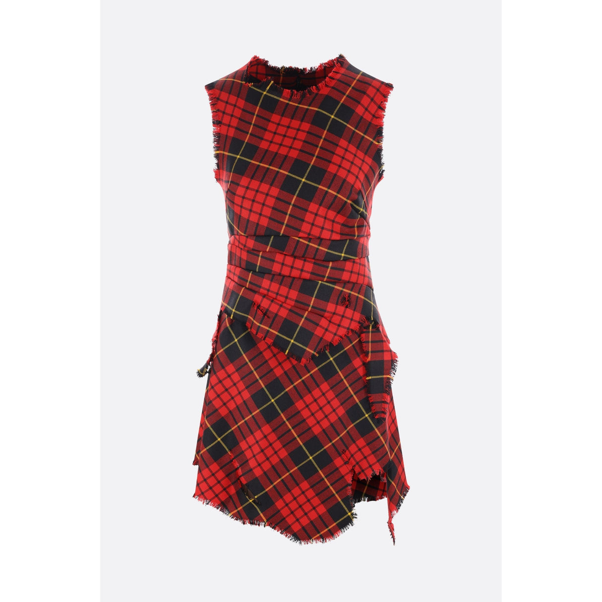 Distressed Tartan Wool Mini Dress-ALEXANDER MCQUEEN-JOHN JULIA