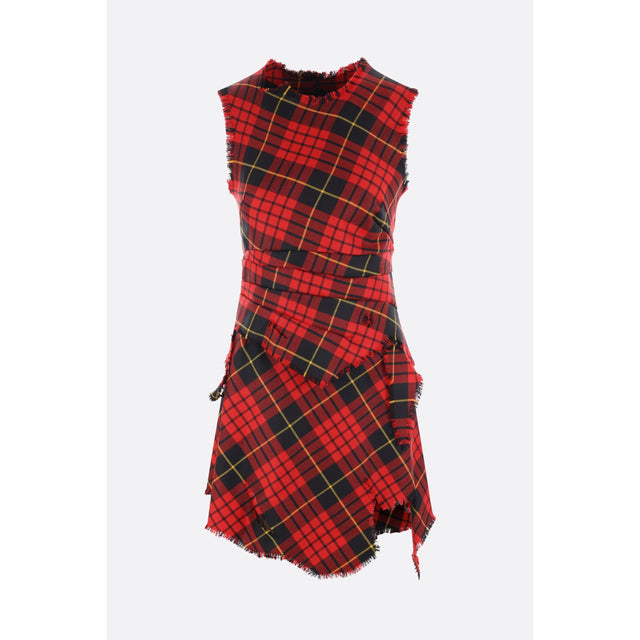 Distressed Tartan Wool Mini Dress-ALEXANDER MCQUEEN-JOHN JULIA