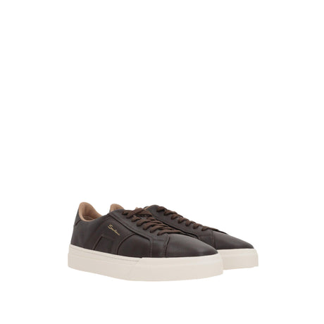 Double Buckle Grainy Leather Sneakers-SANTONI-JOHN JULIA