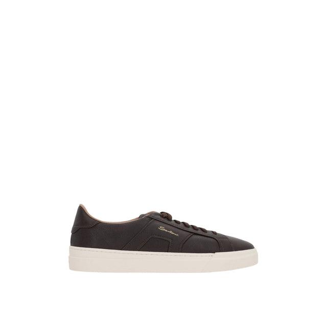 Double Buckle Grainy Leather Sneakers-SANTONI-JOHN JULIA