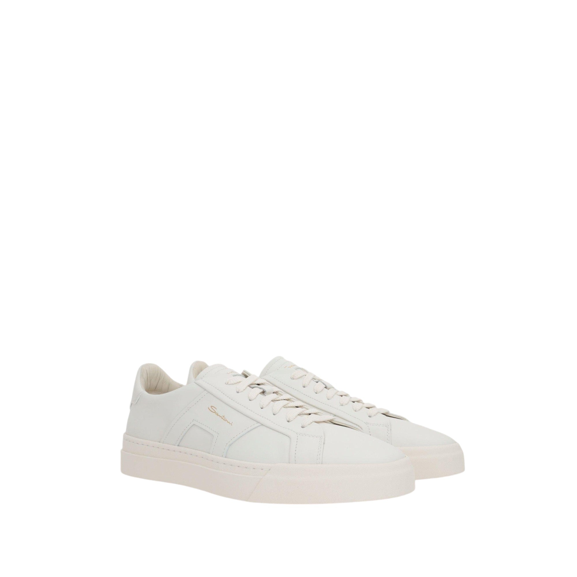 Double Buckle Smooth Leather Sneakers-SANTONI-JOHN JULIA