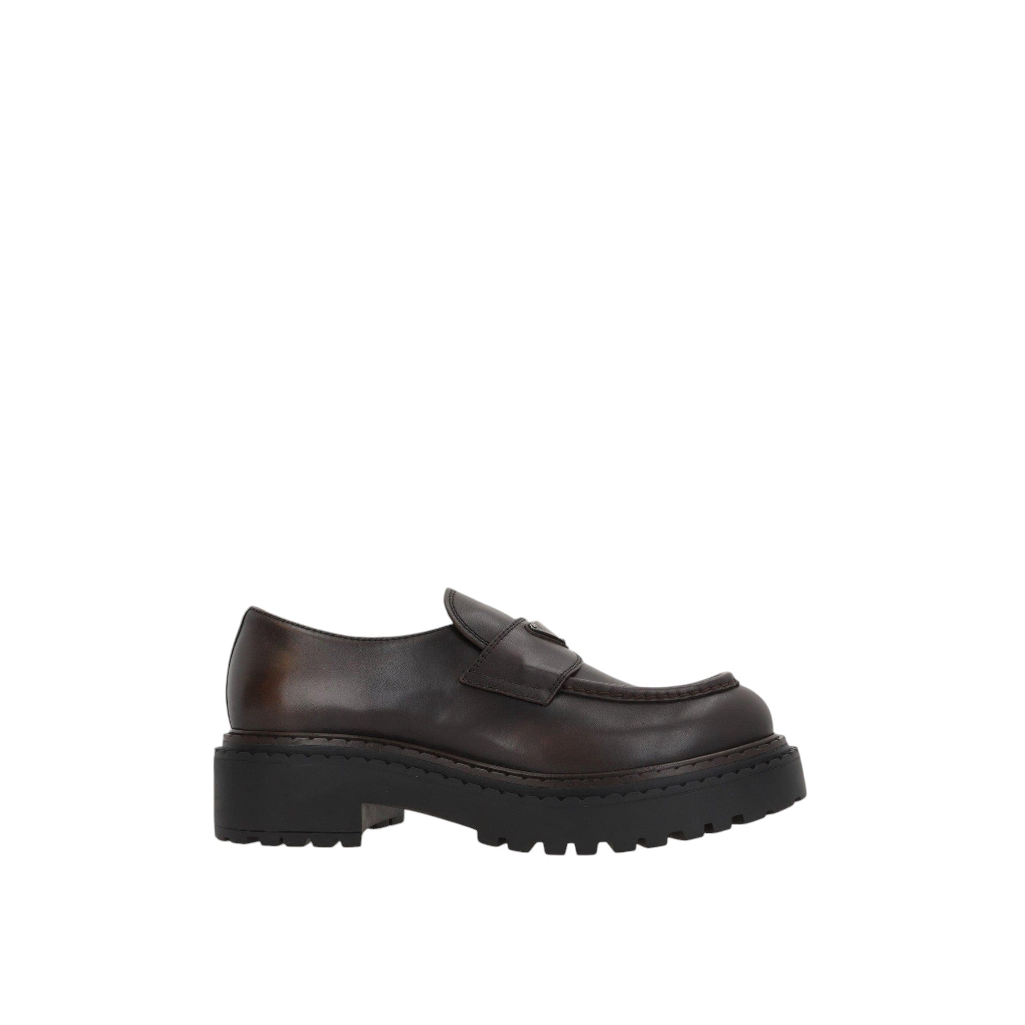 Double Chocolate Leather Loafers-PRADA-JOHN JULIA