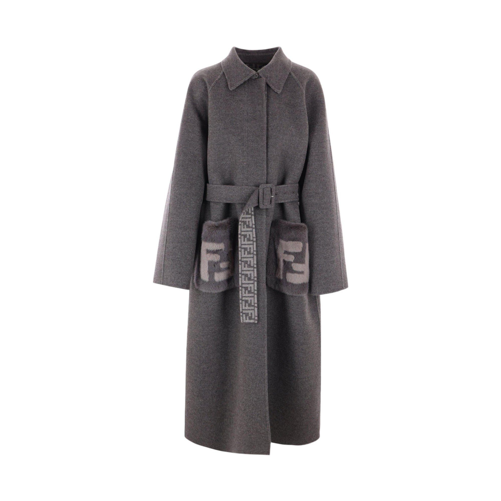 Double Wool Coat With Fur Pockets-FENDI-JOHN JULIA