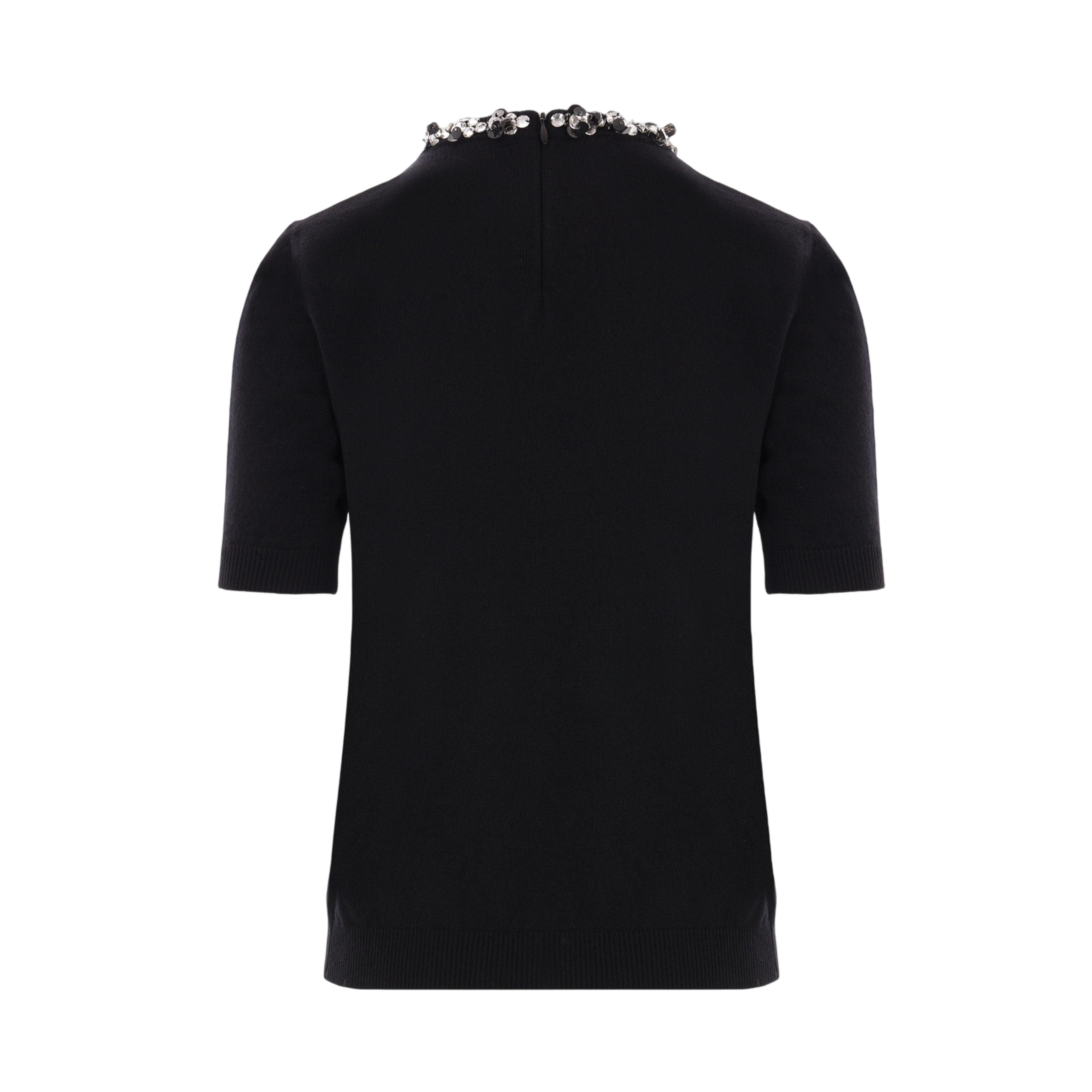 Embroidered Wool Short-sleeved Sweater-VALENTINO GARAVANI-JOHN JULIA