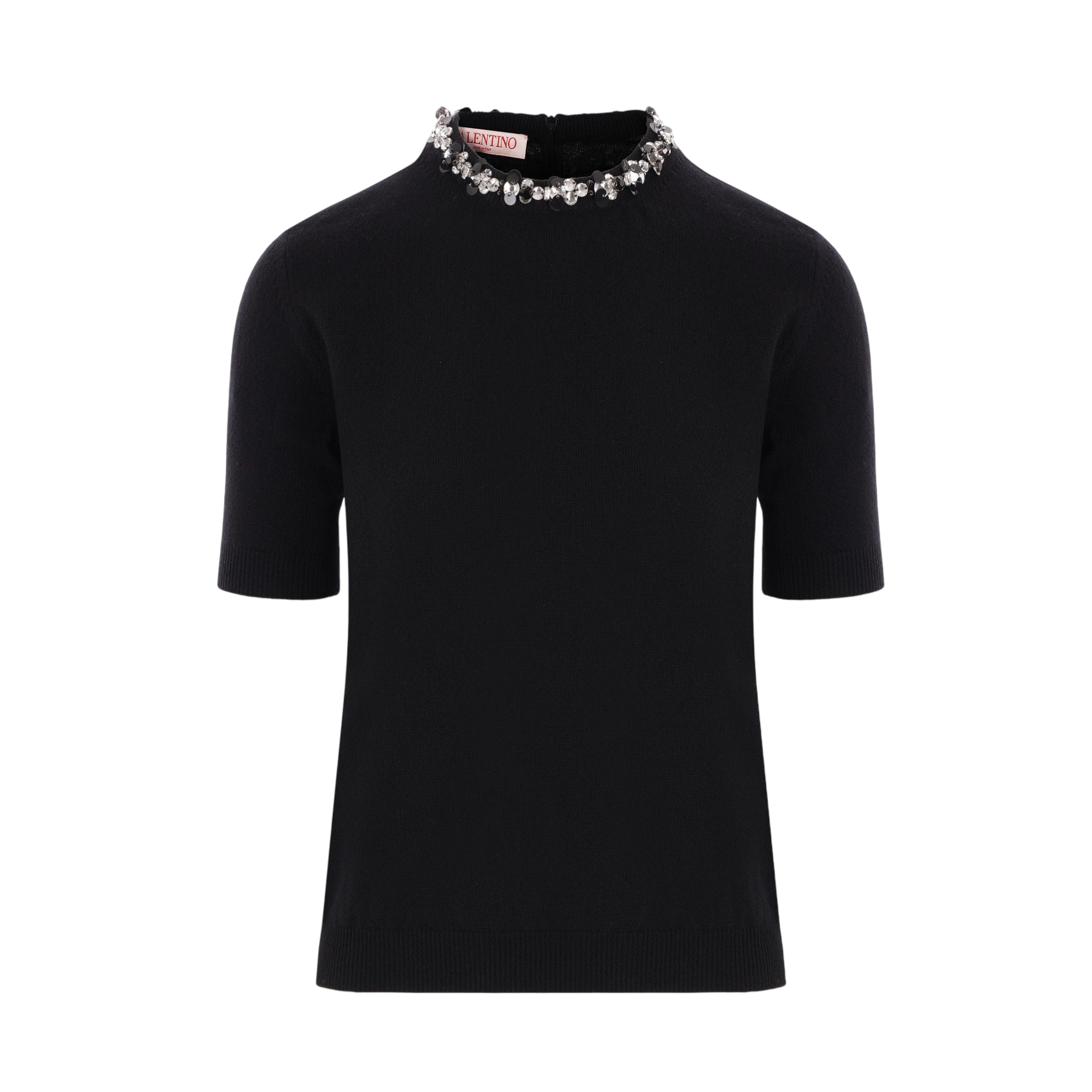 Embroidered Wool Short-sleeved Sweater-VALENTINO GARAVANI-JOHN JULIA