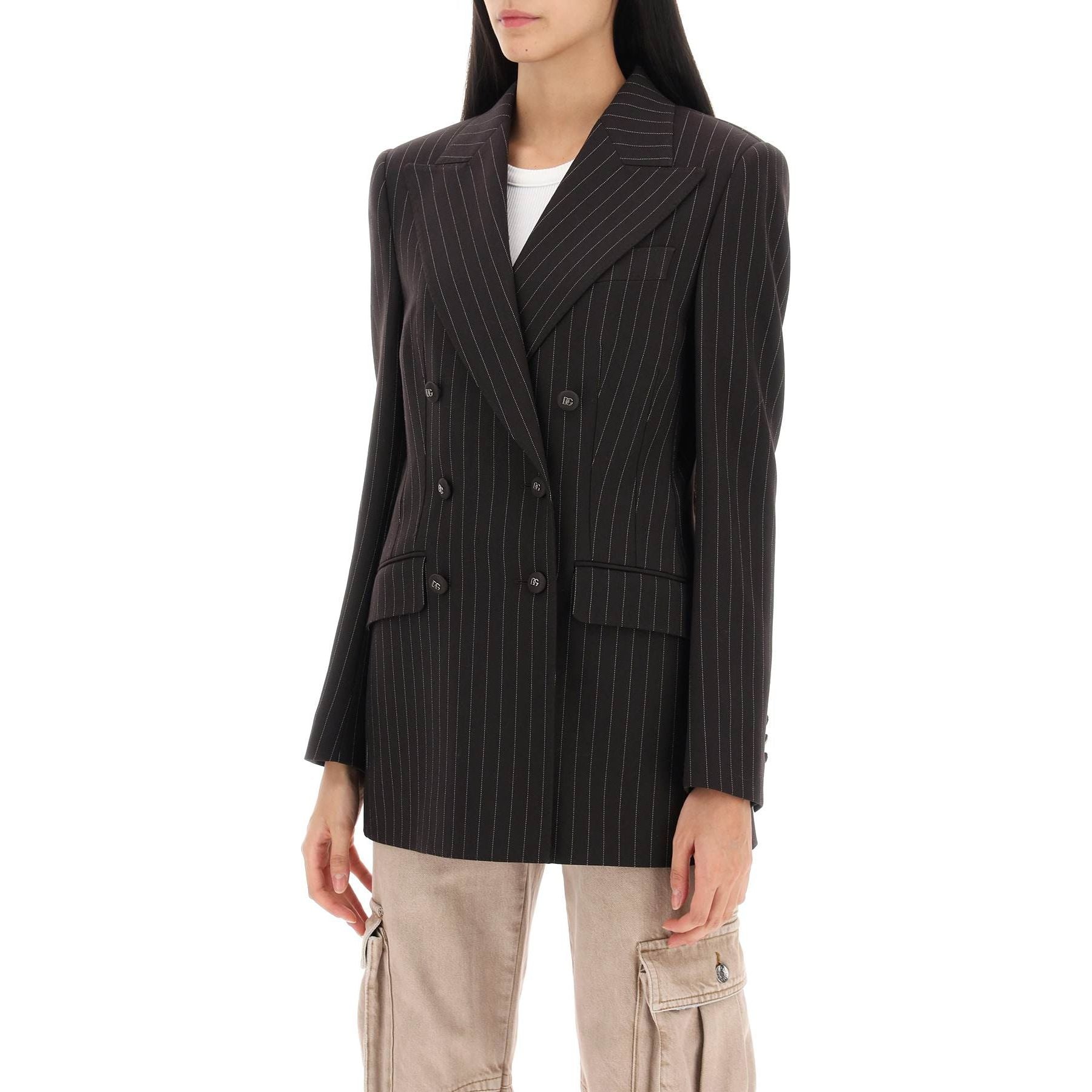 Pinstriped Turlington Double-Breasted Jacket