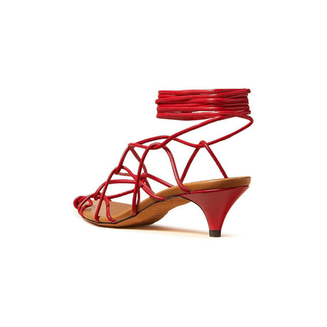 Arden Low Strappy Caged Ankle-Tie Sandals.