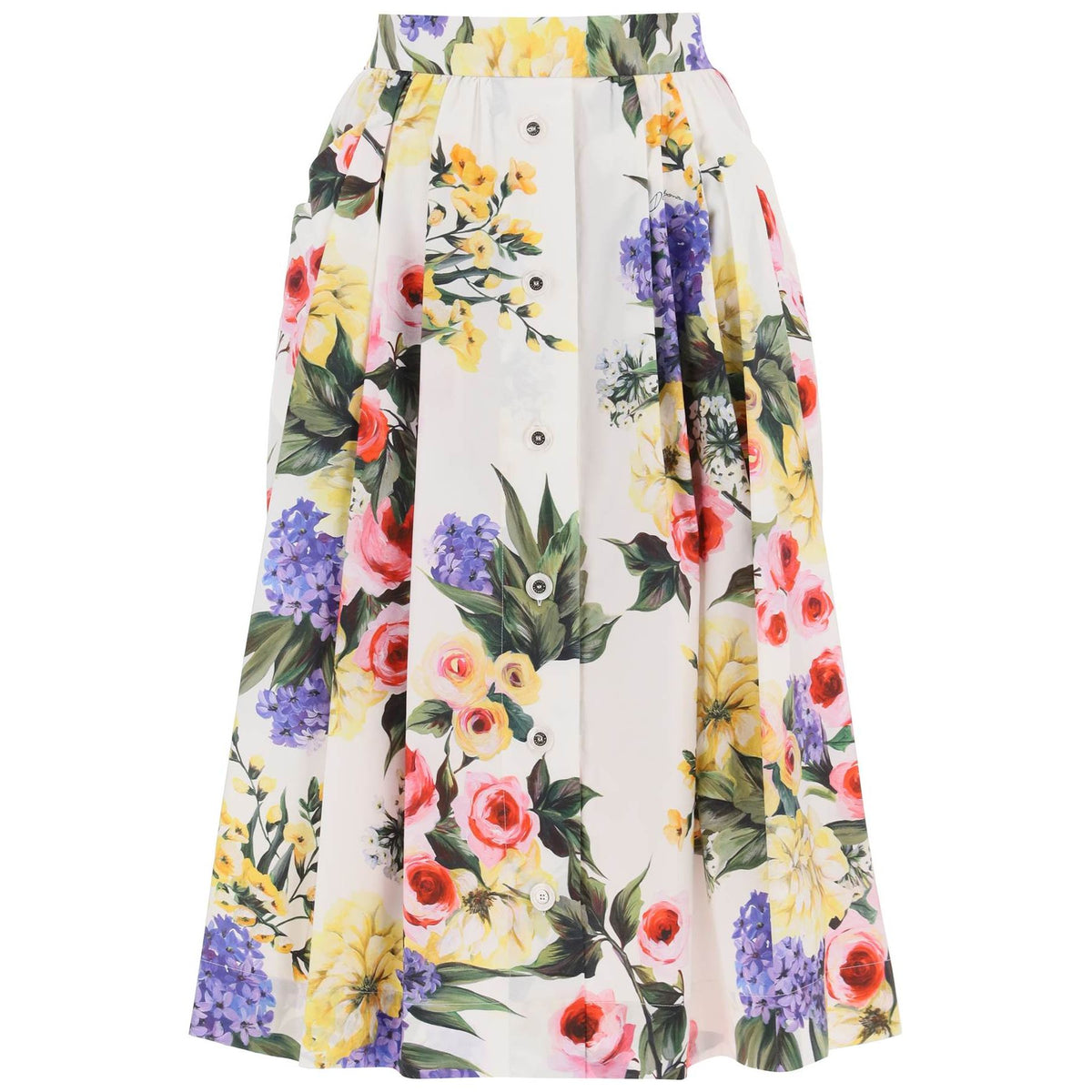 Garden-Printed Cotton Circle Skirt