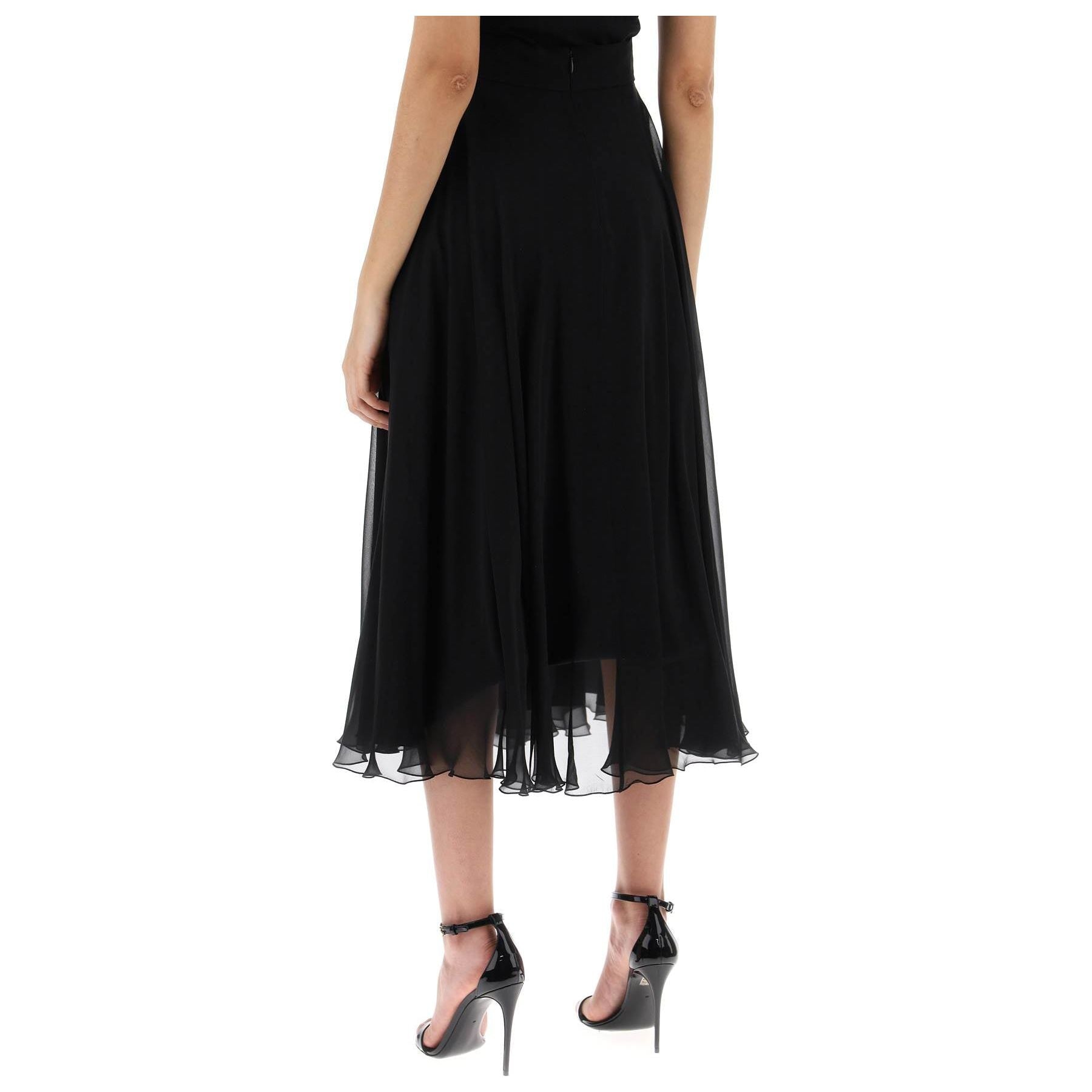 Silk Chiffon Calf-Length Circle Skirt