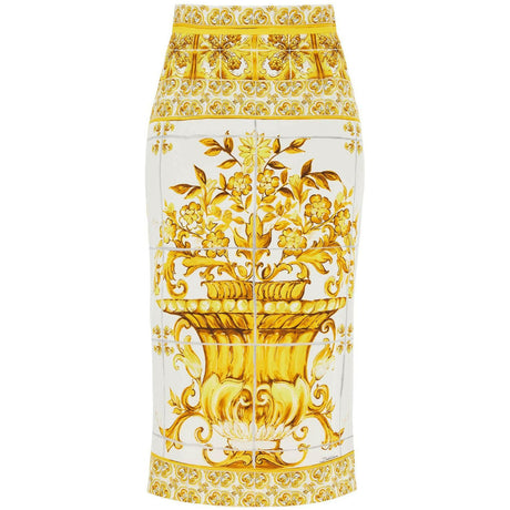 Majolica-Print Silk Charmeuse Pencil Skirt.