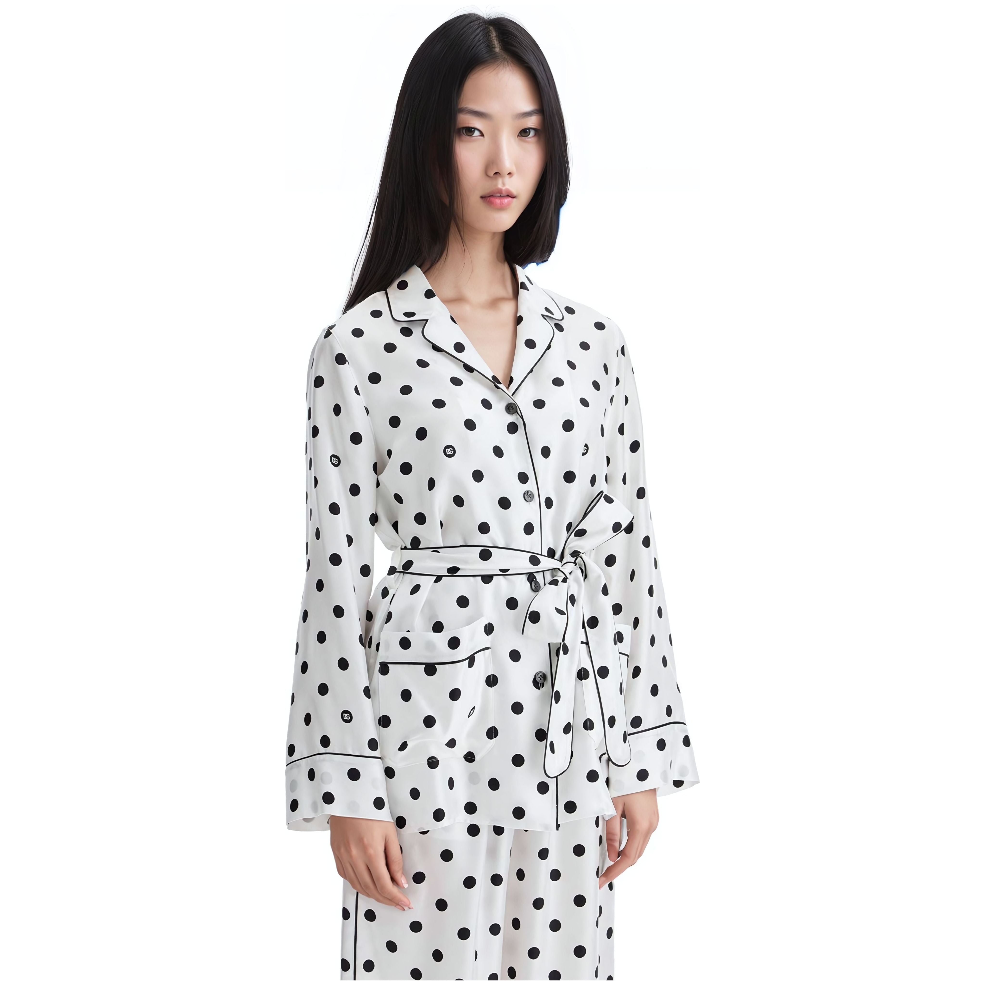 Polka-Dot Silk Twill Pajama Shirt