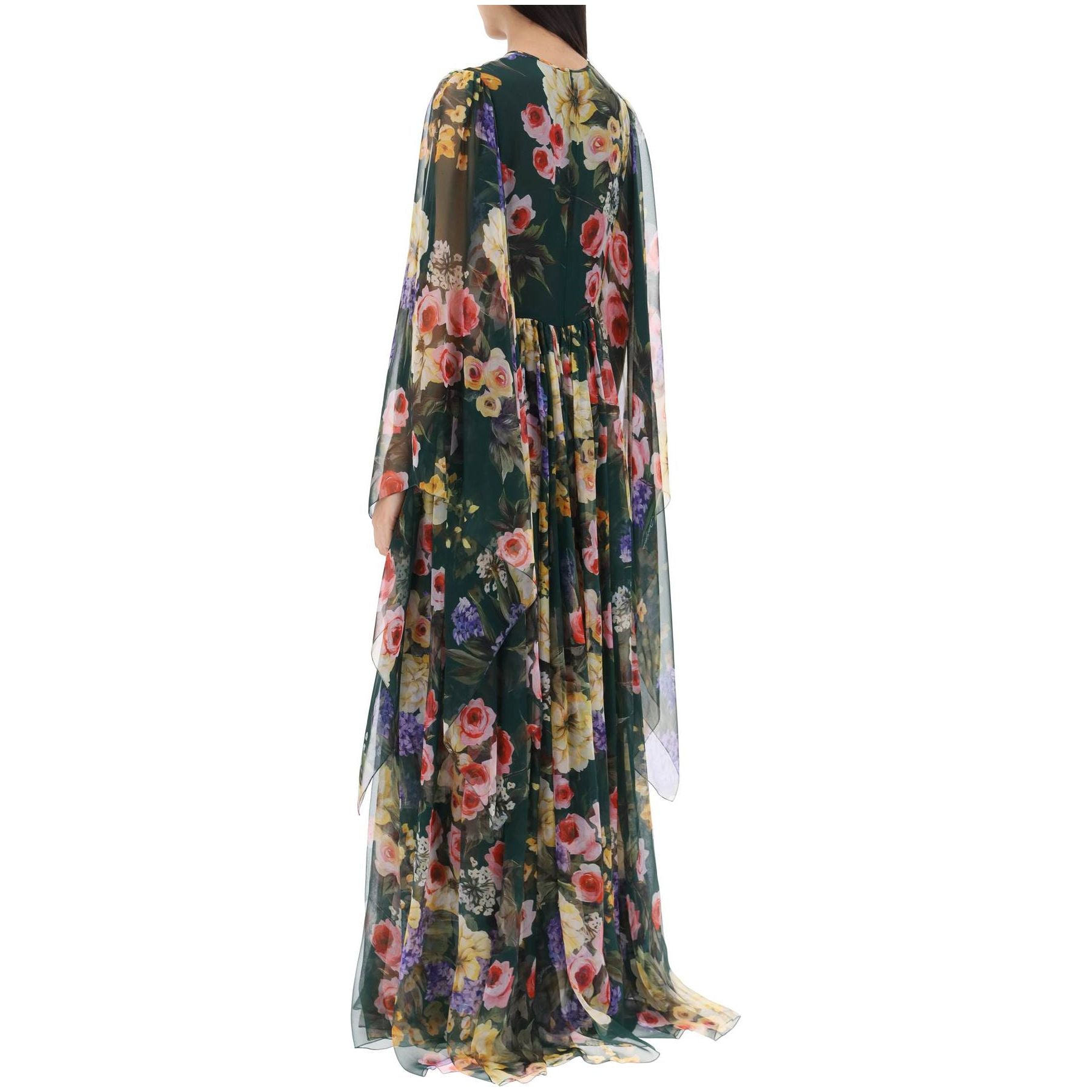Long Garden Print Chiffon Dress
