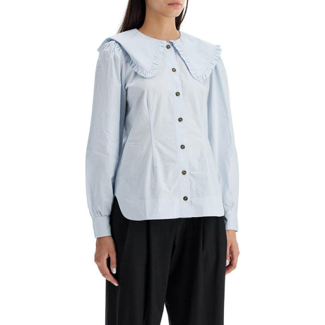 Organic Cotton Poplin V-Neck Ruffle Blouse.