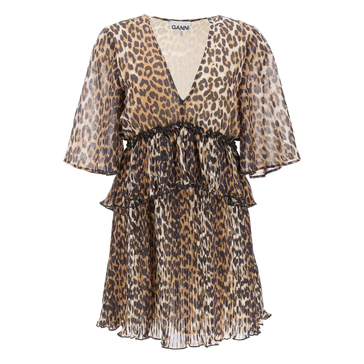 Leopard Pleated Georgette Mini Dress