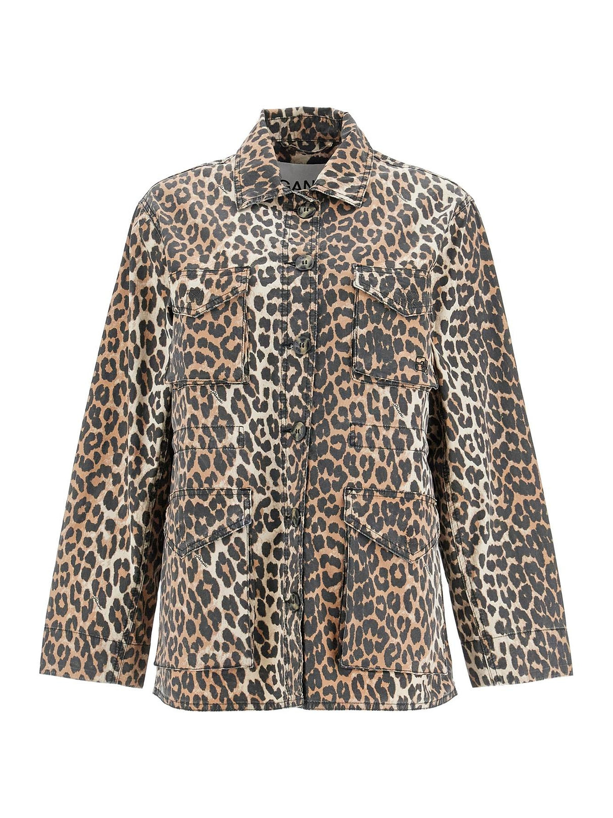 Leopard Print Canvas Overshirt-GANNI-JOHN JULIA