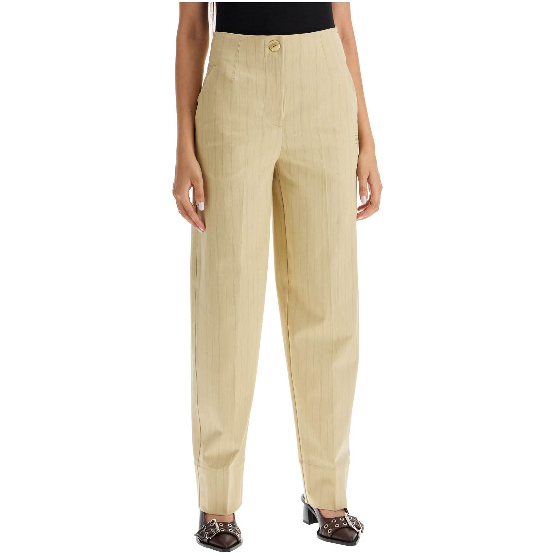 High-Waist Striped Tailored Trousers