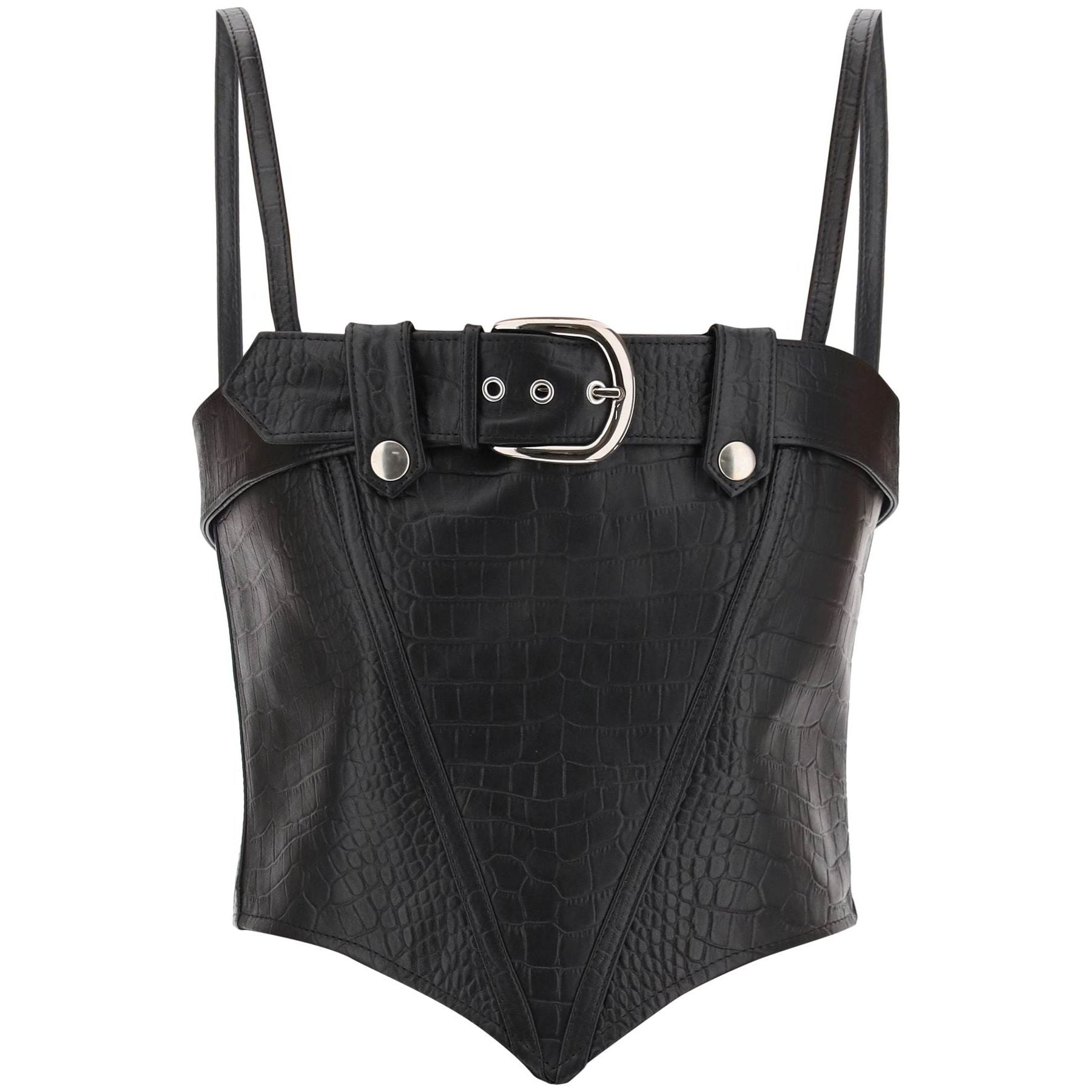 Croco Print Leather Bustier Top