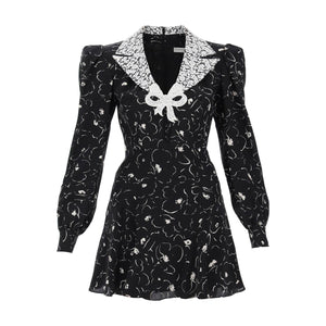 Floral Silk Mini Dress Lace Collar