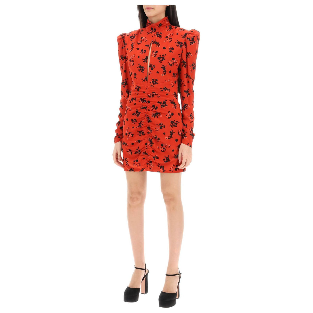 Floral Silk High Neck Mini Dress