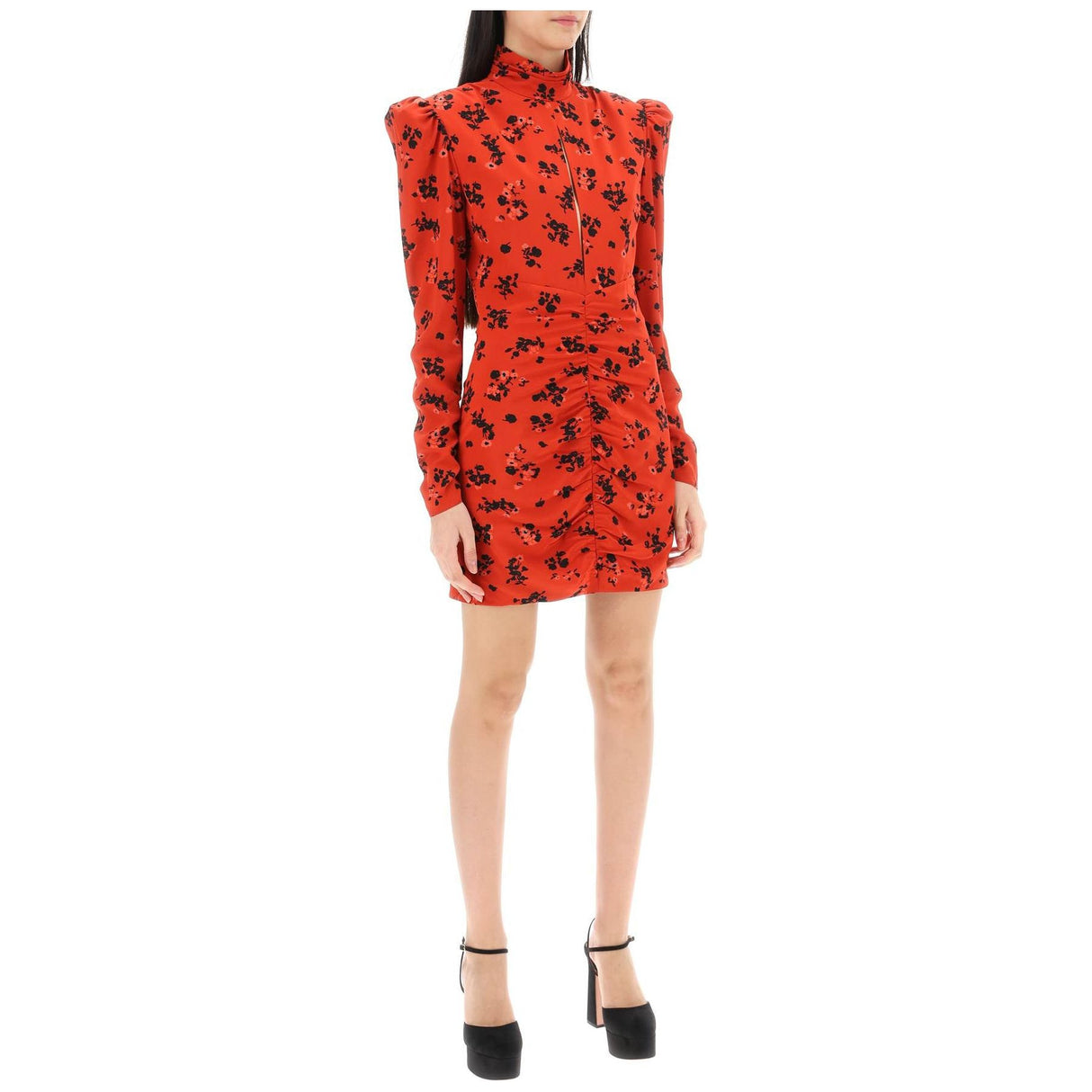 Floral Silk High Neck Mini Dress