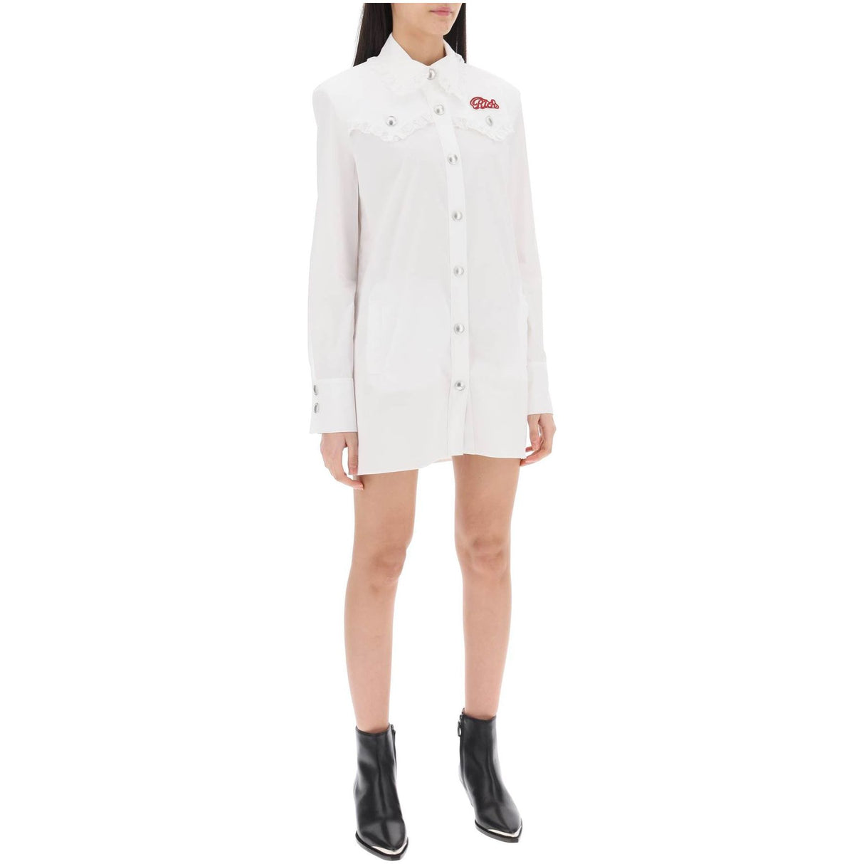 Logo Patch Cotton Poplin Mini Dress