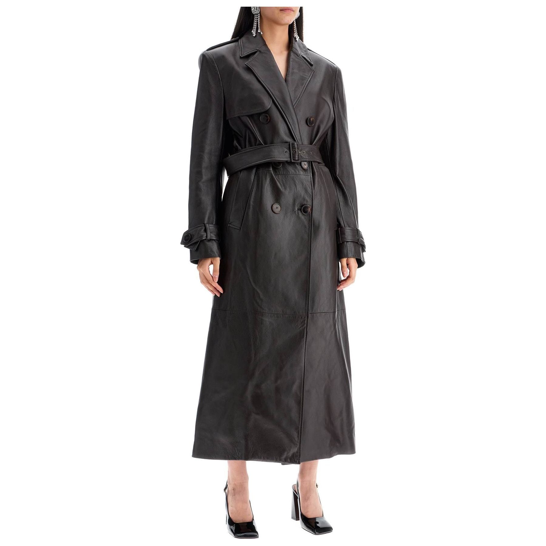 Nappa Leather Double-Breasted Trench Coat