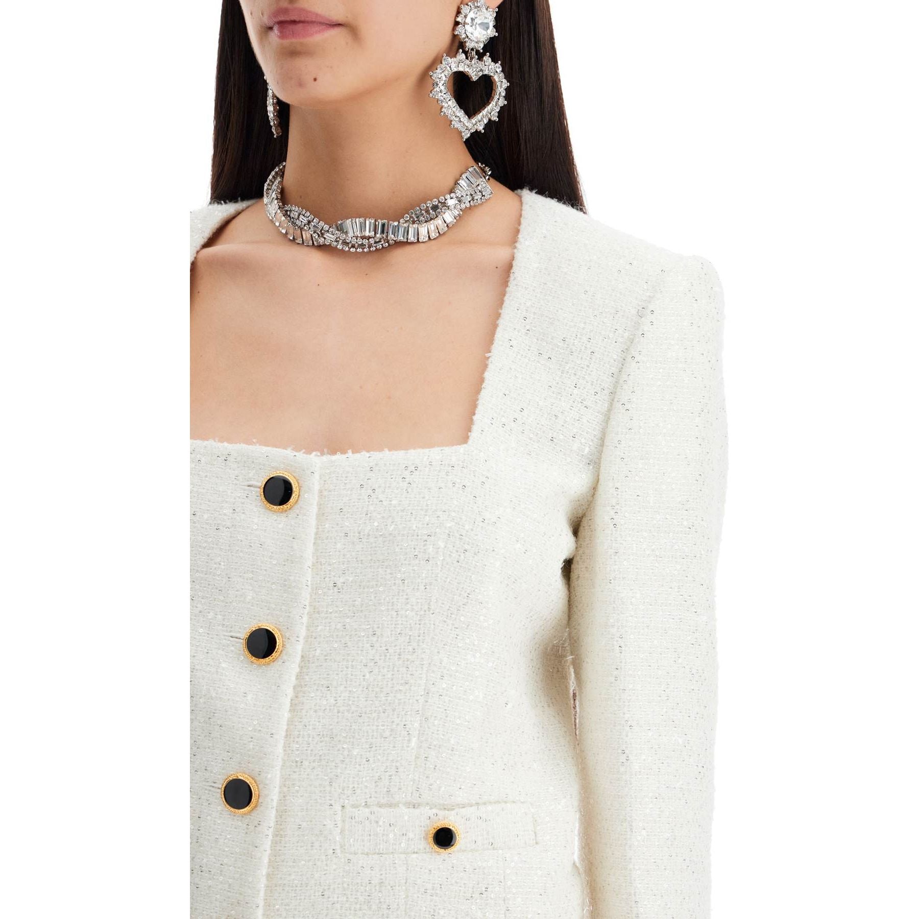 Sequin Tweed Squared Neck Jacket