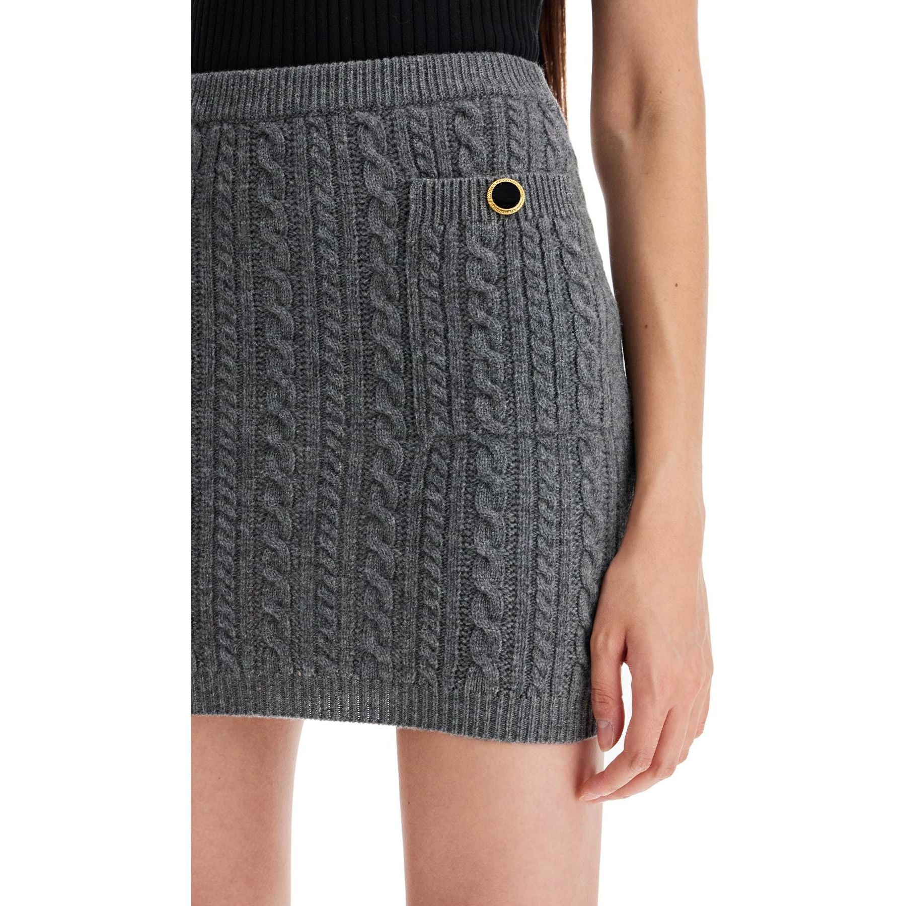 Jewel Buttoned Knitted Pencil Mini Skirt